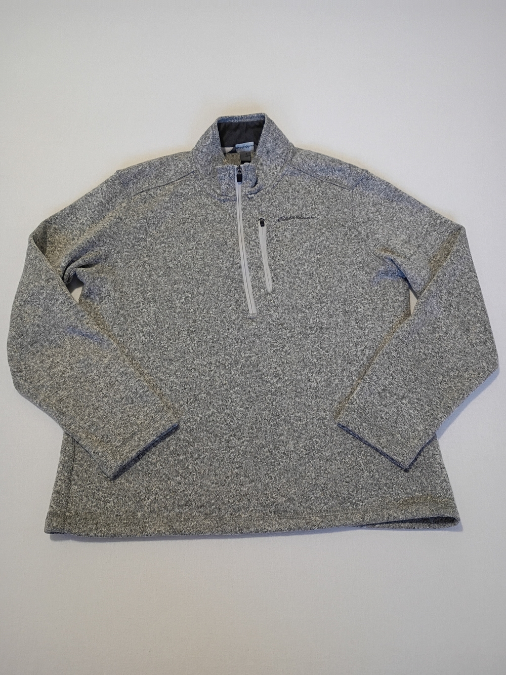 Eddie Bauer Size L Radiator Fleece 1/4-Zip Pullover Heather Cream Gray Mock Neck